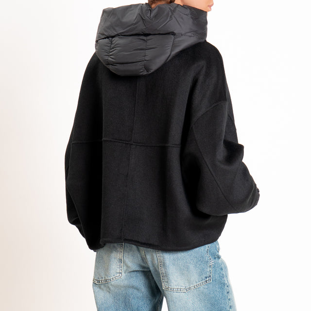 Haveone-Bomber velour con cappuccio e maniche rimovibili - nero