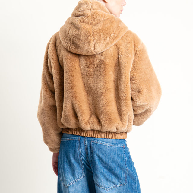 Haveone-Bomber ecopelliccia con cappuccio - cammello