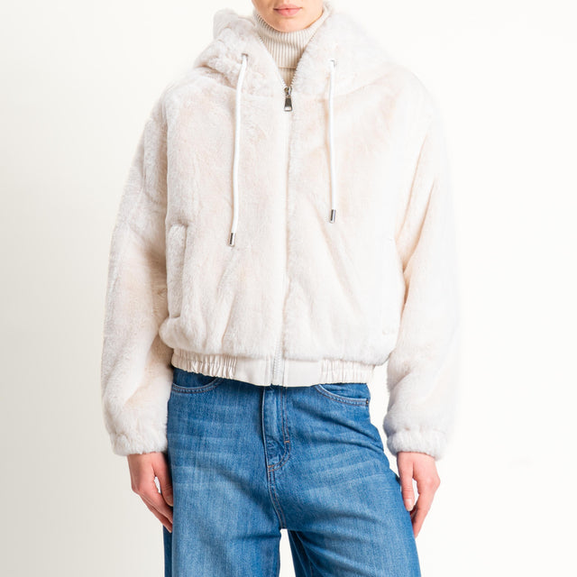 Haveone-Bomber ecopelliccia con cappuccio - panna