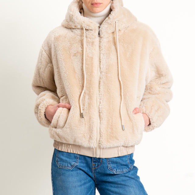 Haveone-Bomber ecopelliccia con cappuccio - beige