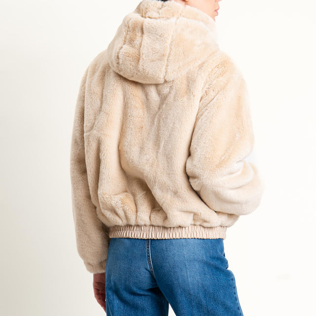 Haveone-Bomber ecopelliccia con cappuccio - beige