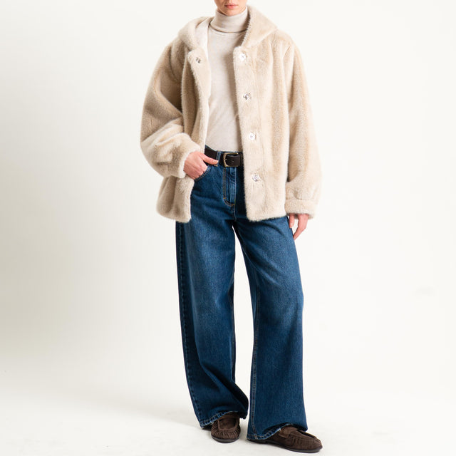 Haveone-Ecopelliccia con cappuccio - panna