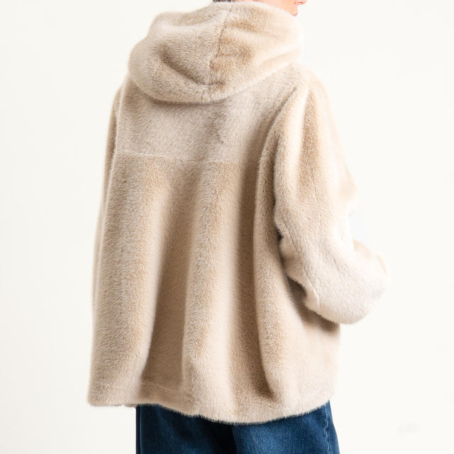 Haveone-Ecopelliccia con cappuccio - panna