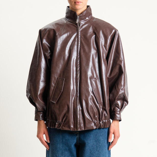 Haveone-Bomber similpelle manica ampia - moro