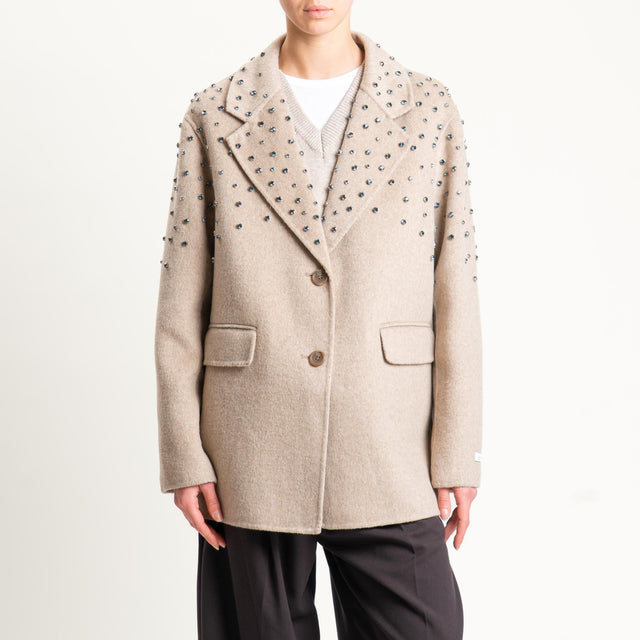 Haveone-Giacca cappotto hand made con applicazioni - tortora