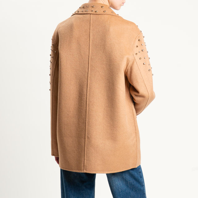 Haveone-Giacca cappotto hand made con applicazioni - cammello