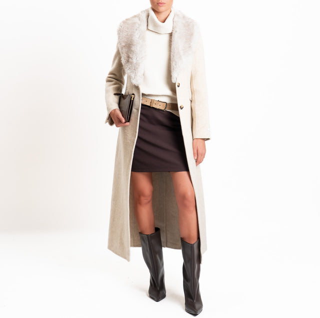 Haveone-Cappotto HAND MADE MISTO LANA con ecopelliccia - avena