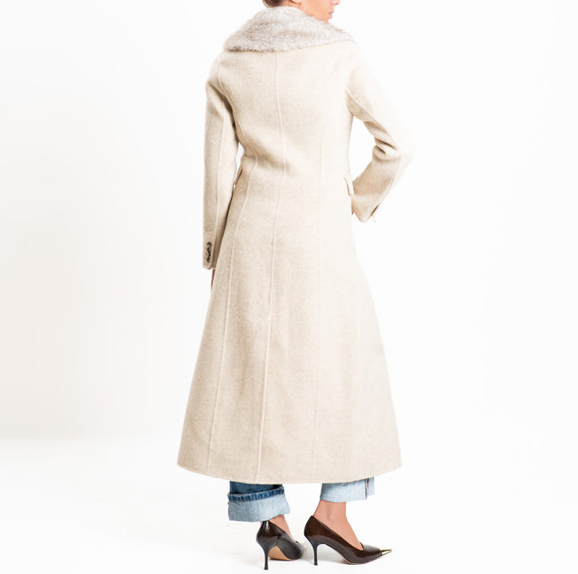 Haveone-Cappotto HAND MADE MISTO LANA con ecopelliccia - avena