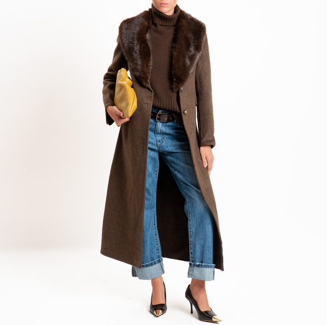 Haveone-Cappotto HAND MADE MISTO LANA con ecopelliccia - moro