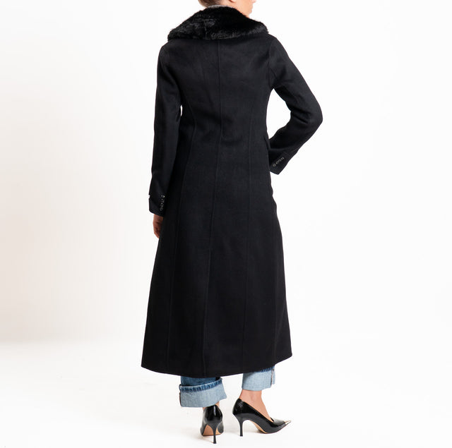 Haveone-Cappotto HAND MADE MISTO LANA con ecopelliccia - Nero