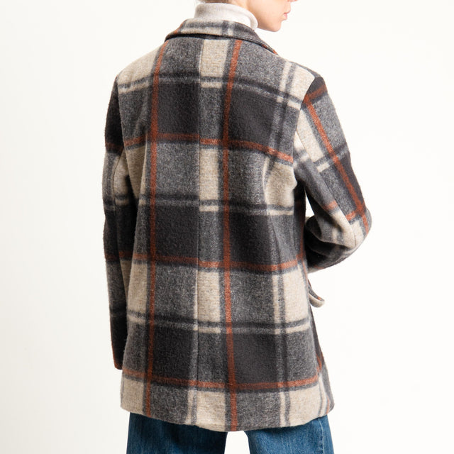 Haveone-Giacca quadri misto lana - cammello/ruggine