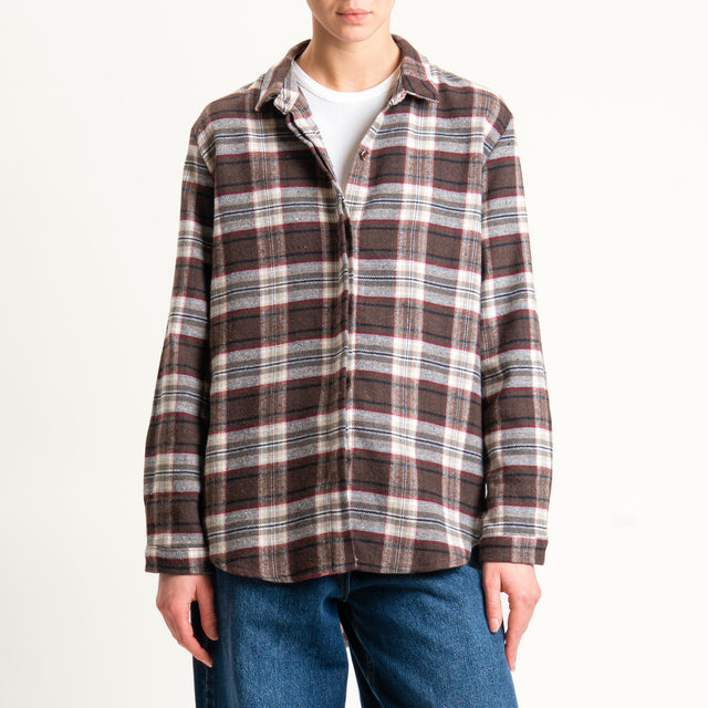 Haveone-Camicia check flanella - moro/bordeaux