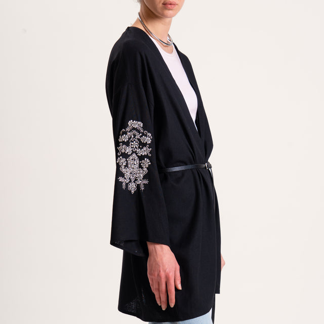 Haveone-Kimono misto lino con applicazioni - nero