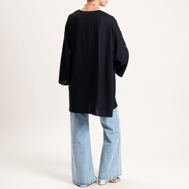 Haveone-Kimono misto lino con applicazioni - nero