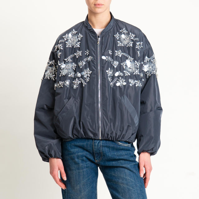 Haveone-Bomber con ricami e applicazioni - grigio