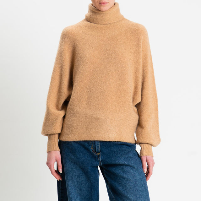 Haveone-Maglia mohair collo alto manica pipistrello - miele