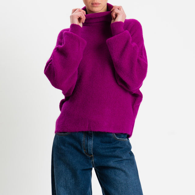 Haveone-Maglia mohair collo alto manica pipistrello - amarena