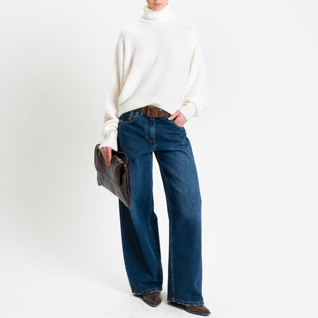 Haveone-Maglia mohair collo alto manica pipistrello - latte