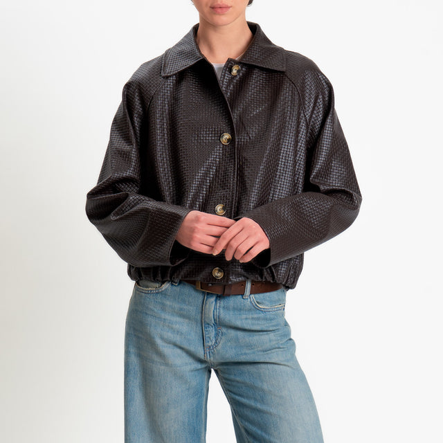 Haveone-Bomber similpelle intrecciata - moro