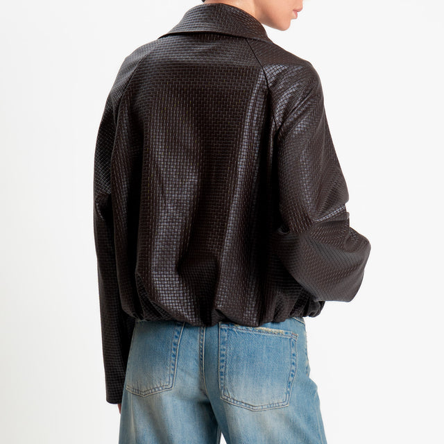 Haveone-Bomber similpelle intrecciata - moro