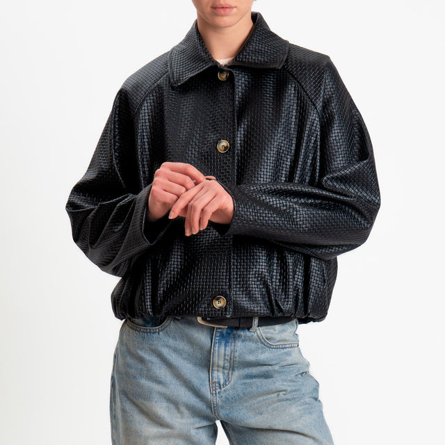 Haveone-Bomber similpelle intrecciata - Nero