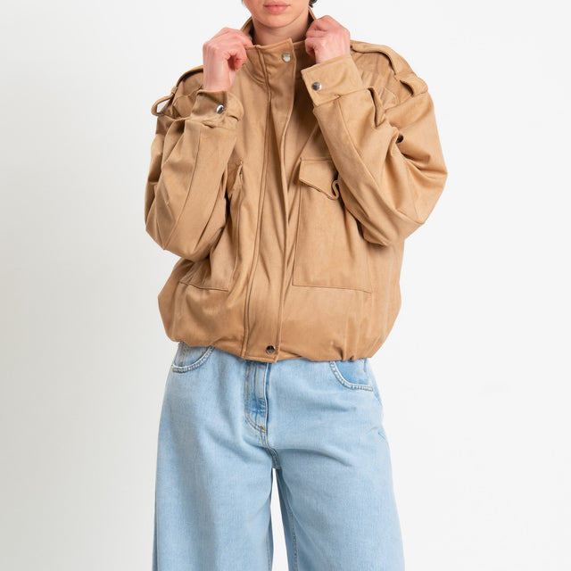 Haveone-Bomber effetto suede con tasche - beige