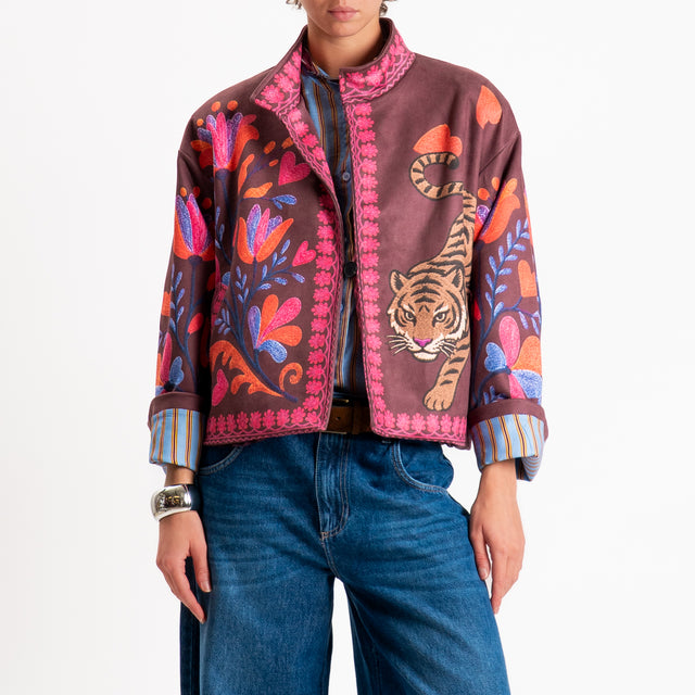 Haveone-Giacca caban fantasia tigre - cacao/pink/orange