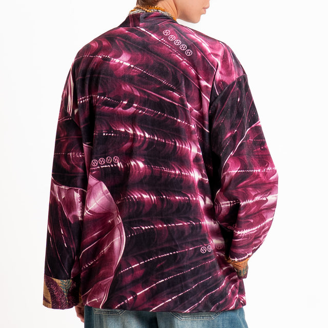 Haveone-Giacca kimono fantasia velluto ciniglia - bordeaux/latte