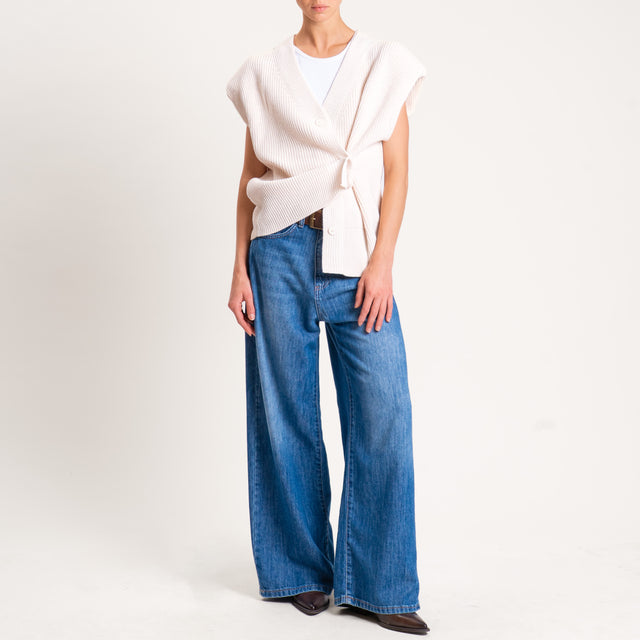 Haveone-Maglia smanicata misto alpaca con spalline - burro