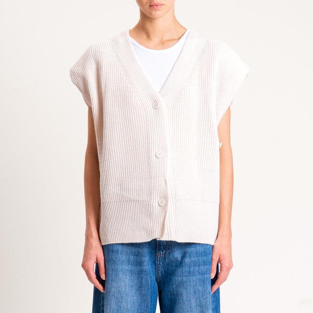 Haveone-Maglia smanicata misto alpaca con spalline - burro