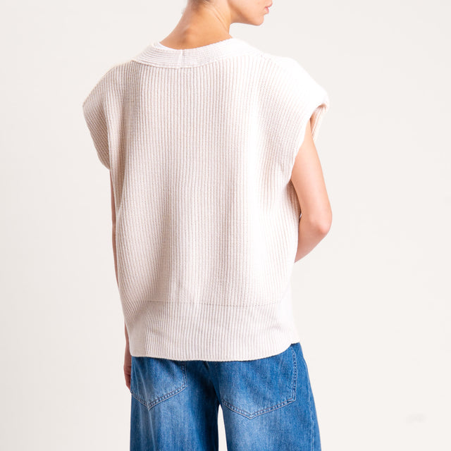 Haveone-Maglia smanicata misto alpaca con spalline - burro