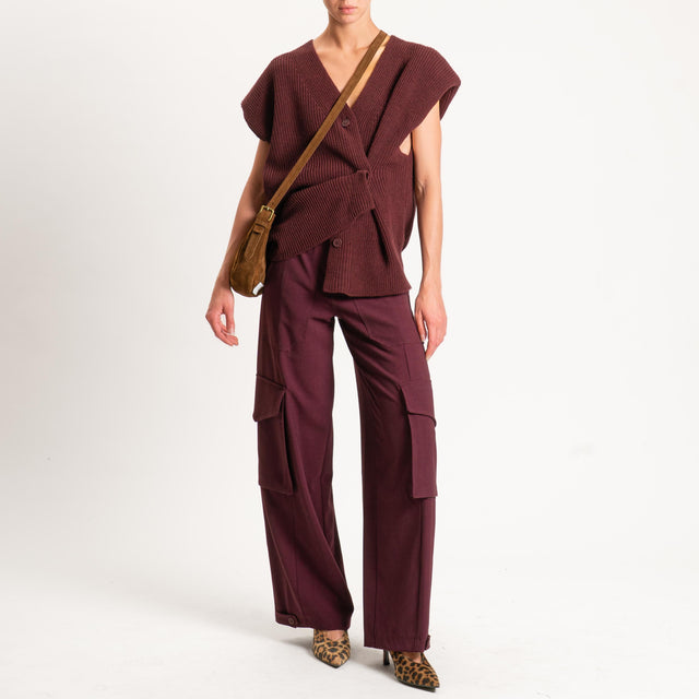 Haveone-Maglia smanicata misto alpaca con spalline - vino