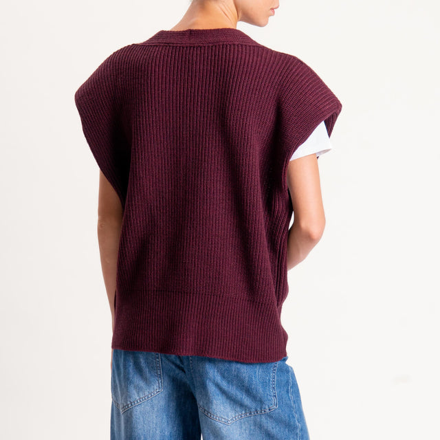 Haveone-Maglia smanicata misto alpaca con spalline - vino