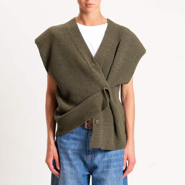 Haveone-Maglia smanicata misto alpaca con spalline - militare
