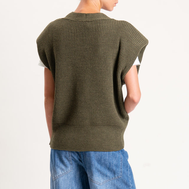 Haveone-Maglia smanicata misto alpaca con spalline - militare