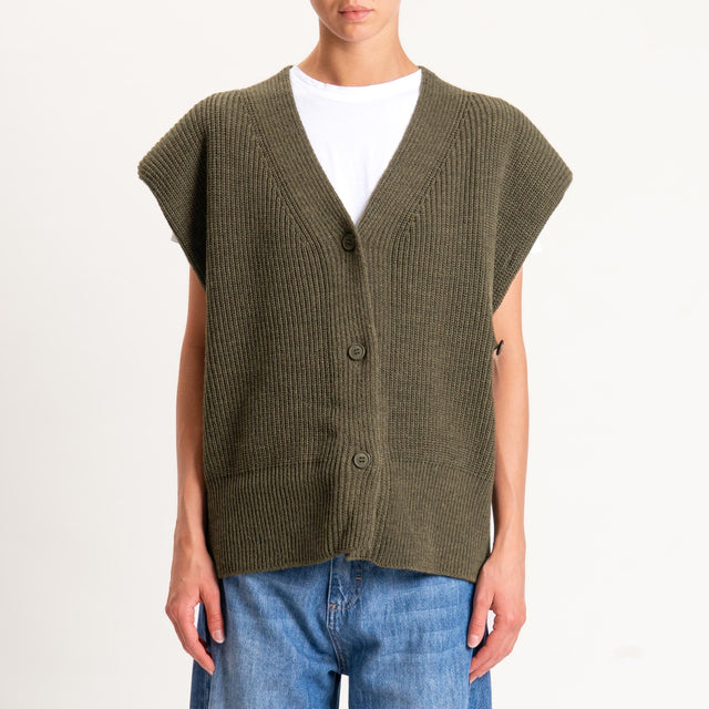 Haveone-Maglia smanicata misto alpaca con spalline - militare