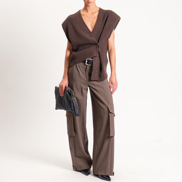 Haveone-Maglia smanicata misto alpaca con spalline - moro