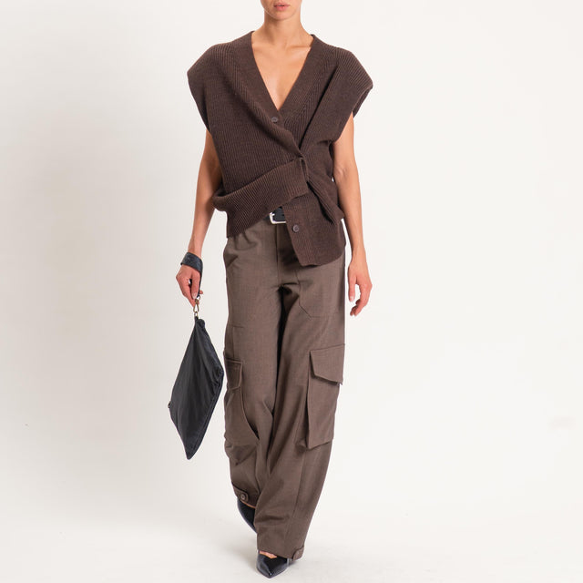 Haveone-Maglia smanicata misto alpaca con spalline - moro