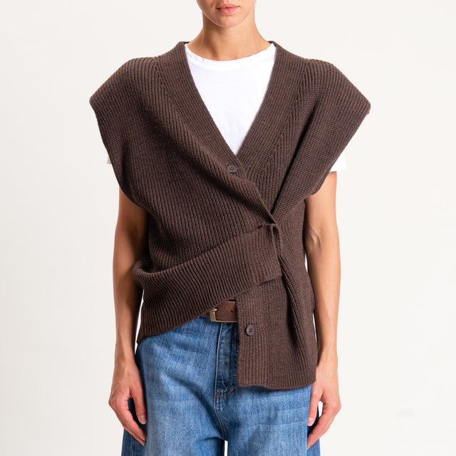 Haveone-Maglia smanicata misto alpaca con spalline - moro
