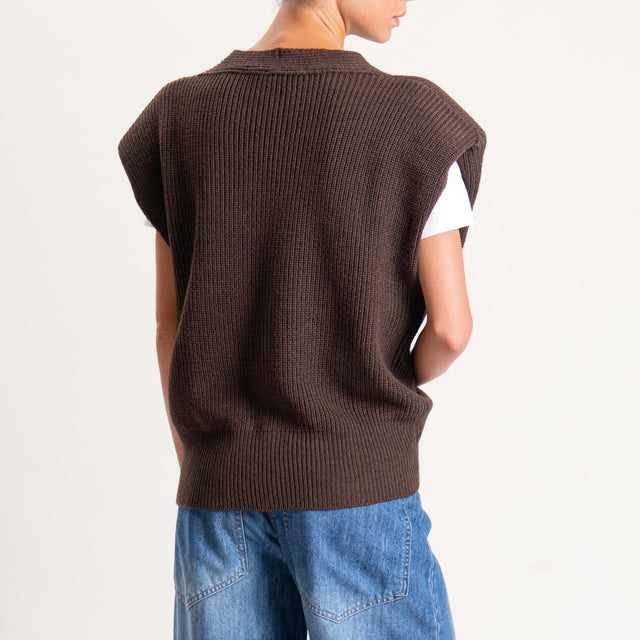 Haveone-Maglia smanicata misto alpaca con spalline - moro