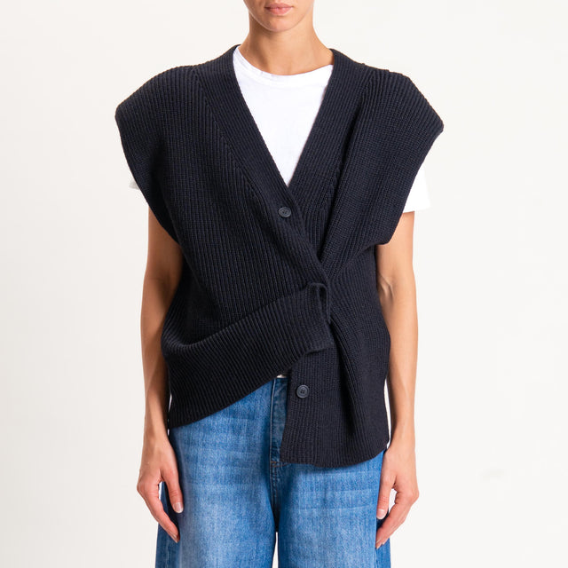 Haveone-Maglia smanicata misto alpaca con spalline - nero