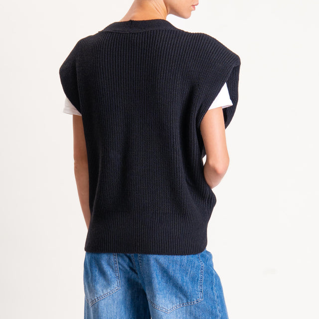 Haveone-Maglia smanicata misto alpaca con spalline - nero