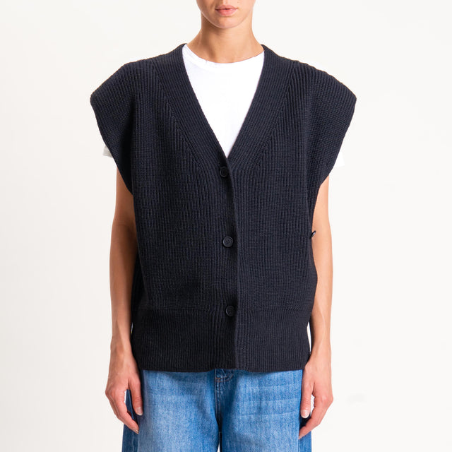 Haveone-Maglia smanicata misto alpaca con spalline - nero
