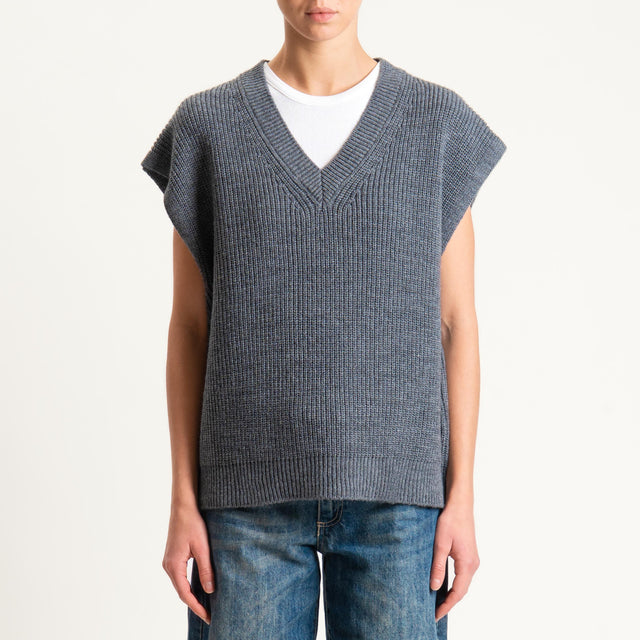 Haveone-Gilet scollo v misto alpaca coste inglesi - antracite