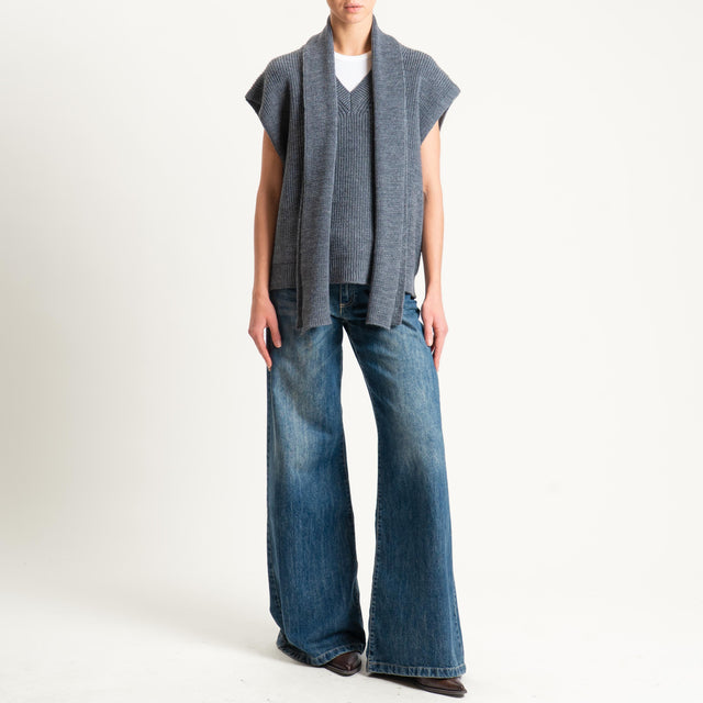 Haveone-Gilet scollo v misto alpaca coste inglesi - antracite