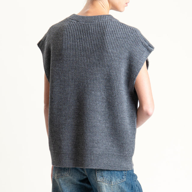 Haveone-Gilet scollo v misto alpaca coste inglesi - antracite