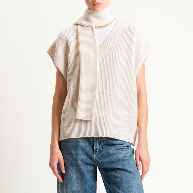 Haveone-Gilet scollo v misto alpaca coste inglesi - burro