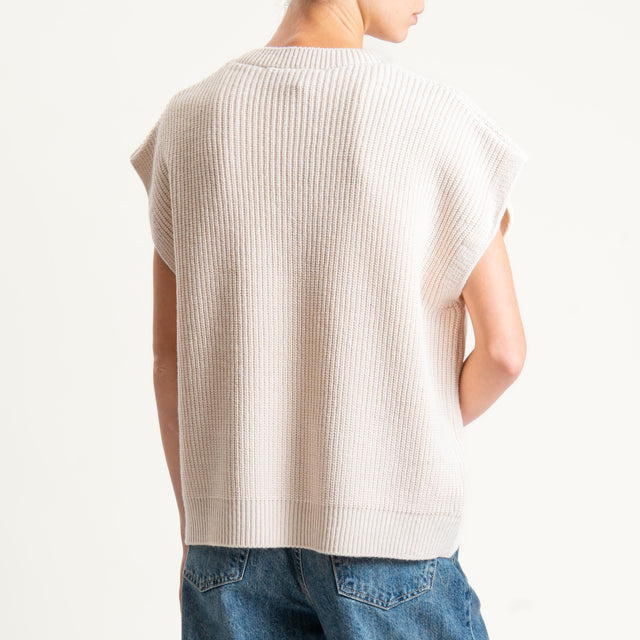 Haveone-Gilet scollo v misto alpaca coste inglesi - burro