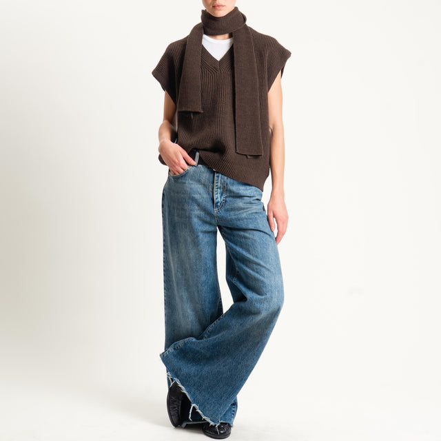 Haveone-Gilet scollo v misto alpaca coste inglesi - moro