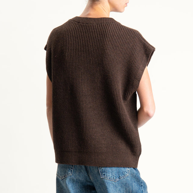 Haveone-Gilet scollo v misto alpaca coste inglesi - moro